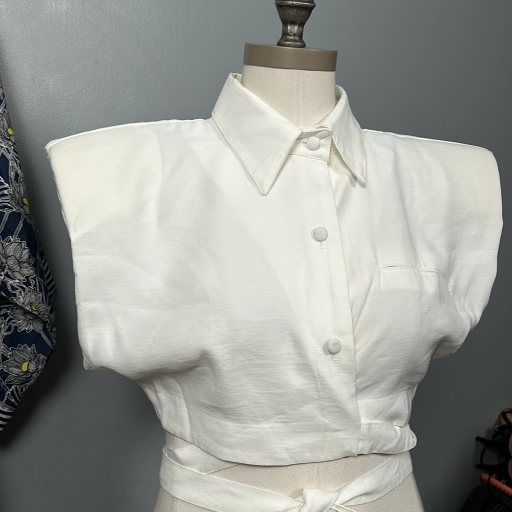 NonChalant the Label White Crop Top Cross Tie white size M